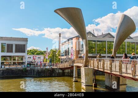 Pero`s Bridge at the Millenium Square Landing in the Floating Harbour of Bristol, Somerset, England, England Stock Photo